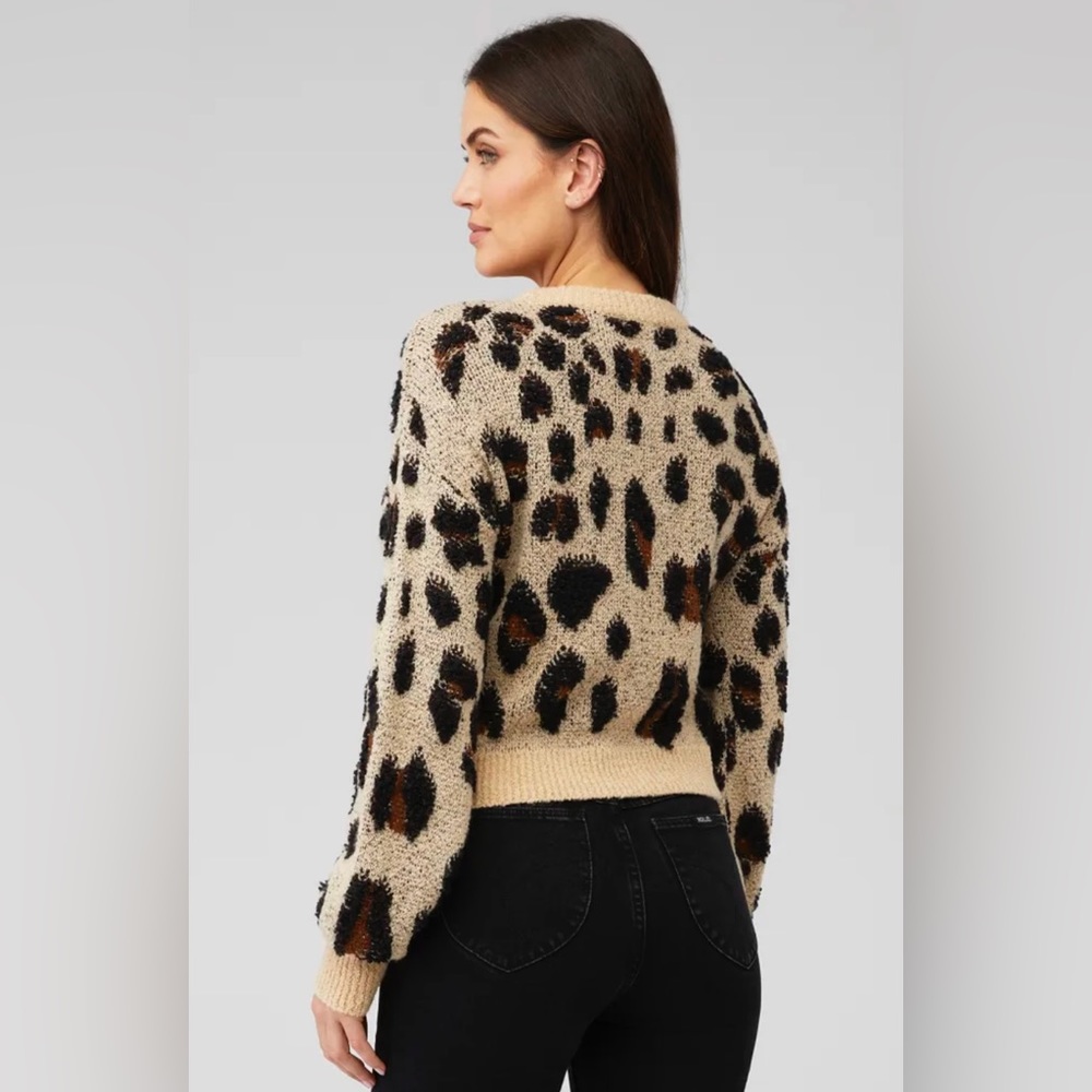 WorkShop Republic Clothing Leopard Animal Print Eyelash Fringe Pullover Sweater